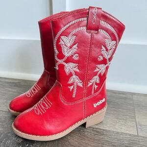 Bebe Girls Cowgirl Boots Size 11 Red Western Boots Embroidered Zip NWOB
